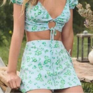 zara printed linen blend top 🤍 m